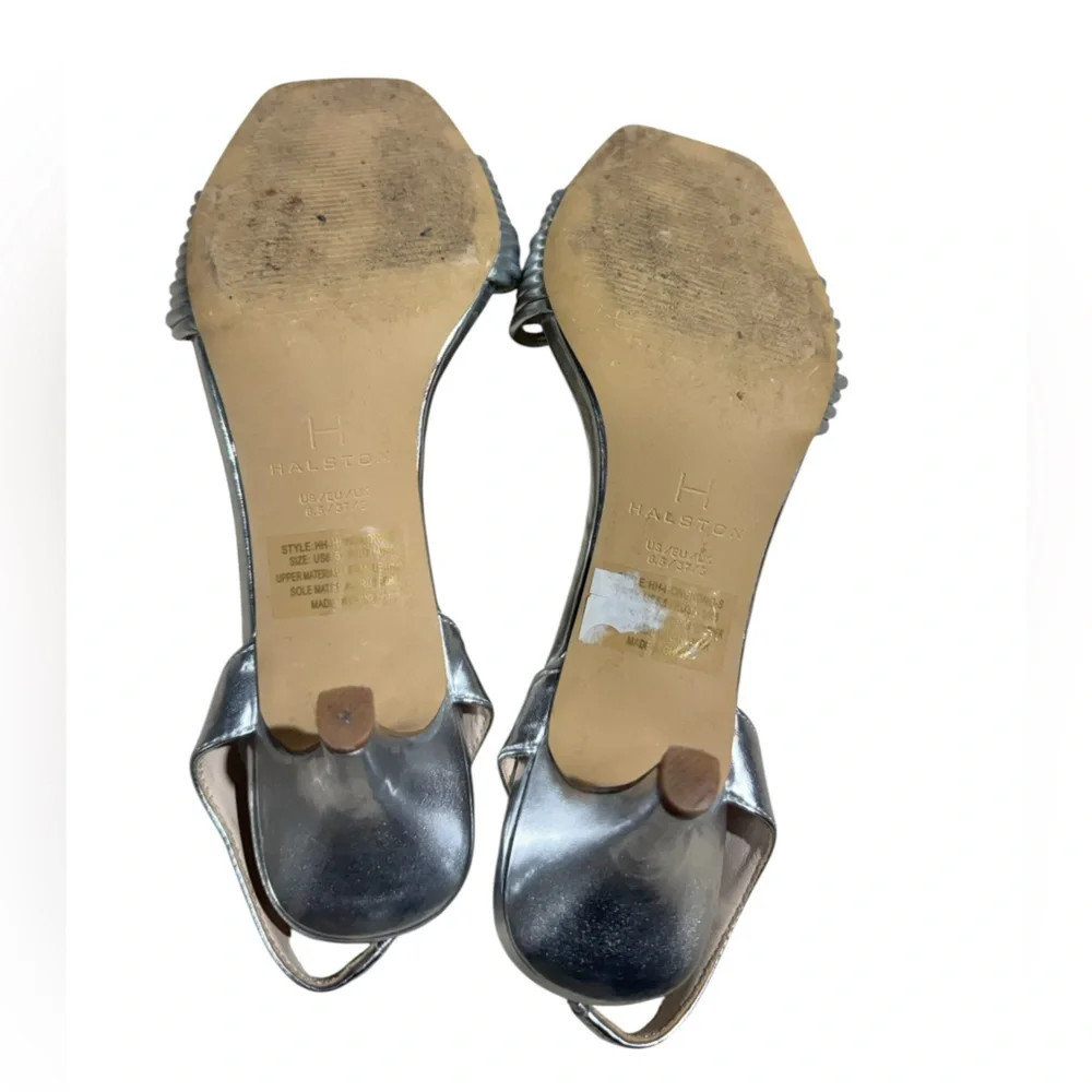 H by Halston Women's Slingback Silver Kitten-Heel Sandals Size 6.5